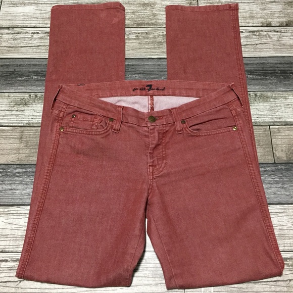 7 For All Mankind Carol Emilio Pucci Jeans Women 27 Red (Inseam 33) Straight K3 - Picture 8 of 13
